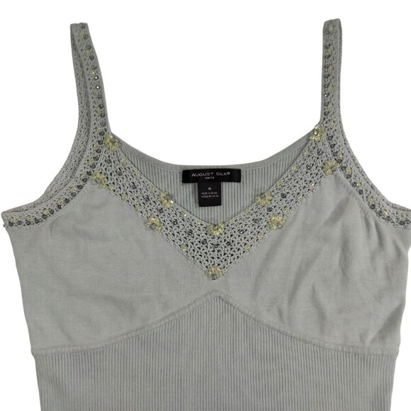 August Silk Silk Blend Knit Beaded Cami Top M Fairy Boho Y2K Whimsigoth Beachy - Picture 2 of 6